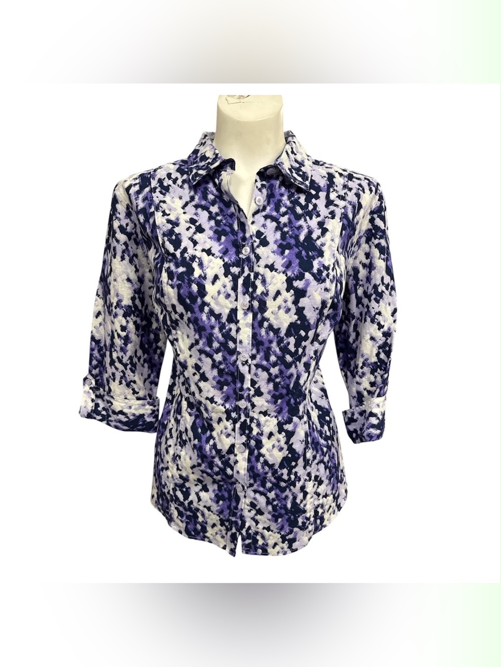 Northern Reflections Purple & White Abstract Button-Down Shirt Size M